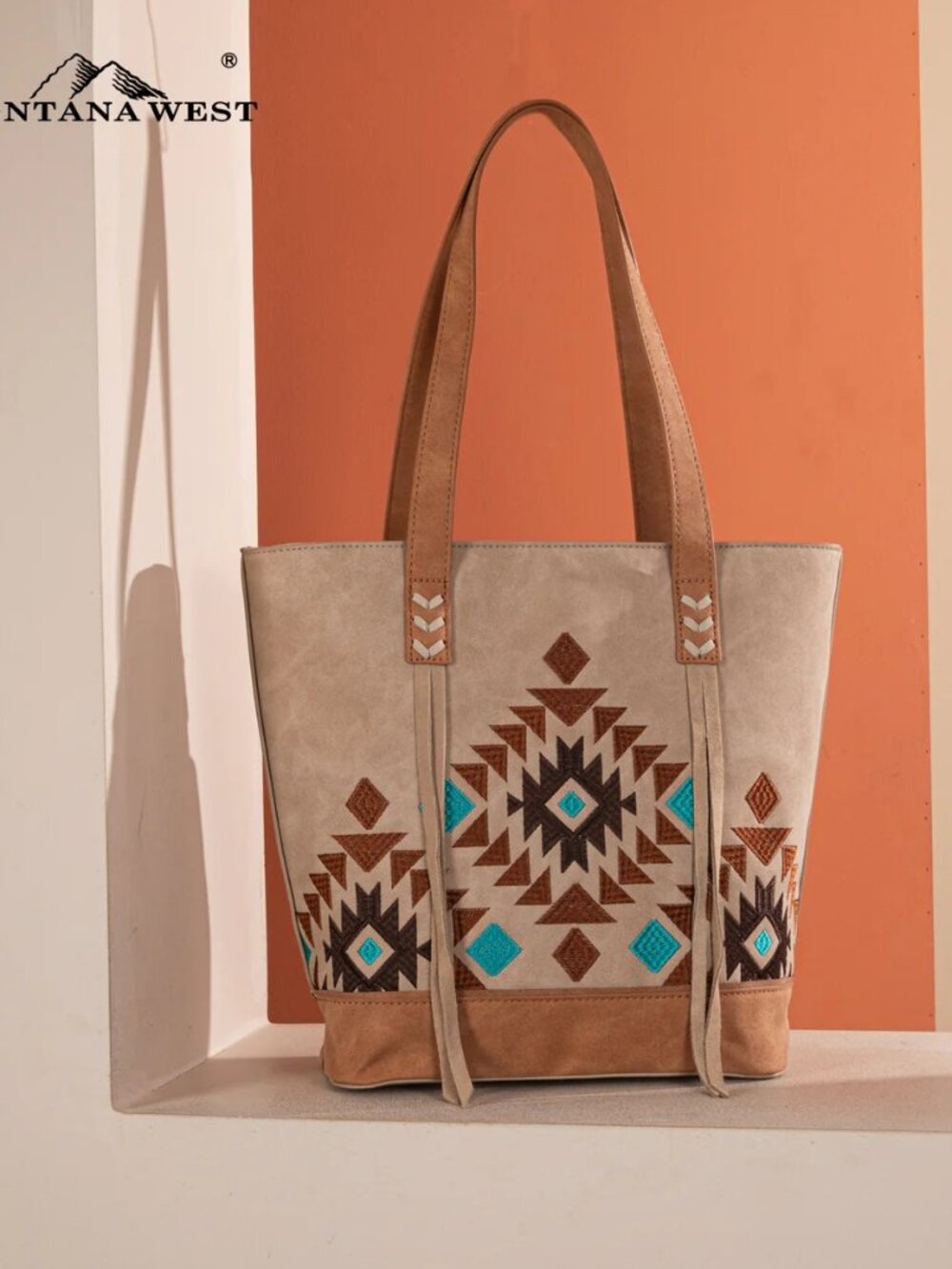 Montana West Embroidered Collection Tote - Tan
